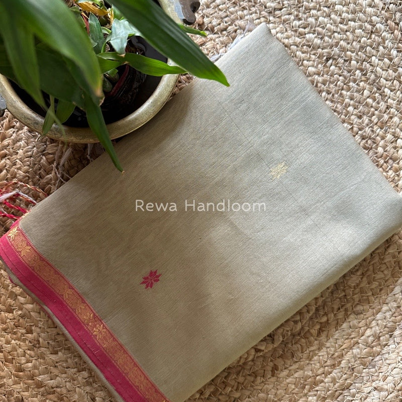 Beige-Rani Pink Zari Butti Maheshwari Saree SBS0028