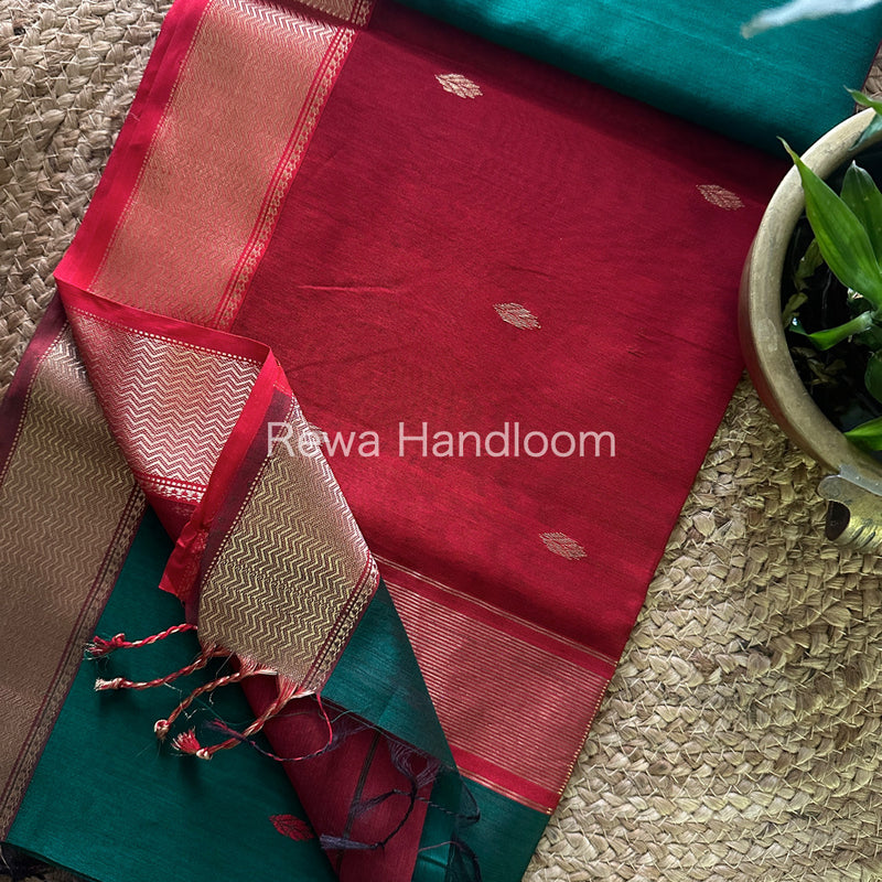 Green Zari Butti ~ Maheshwari Saree-PTB081