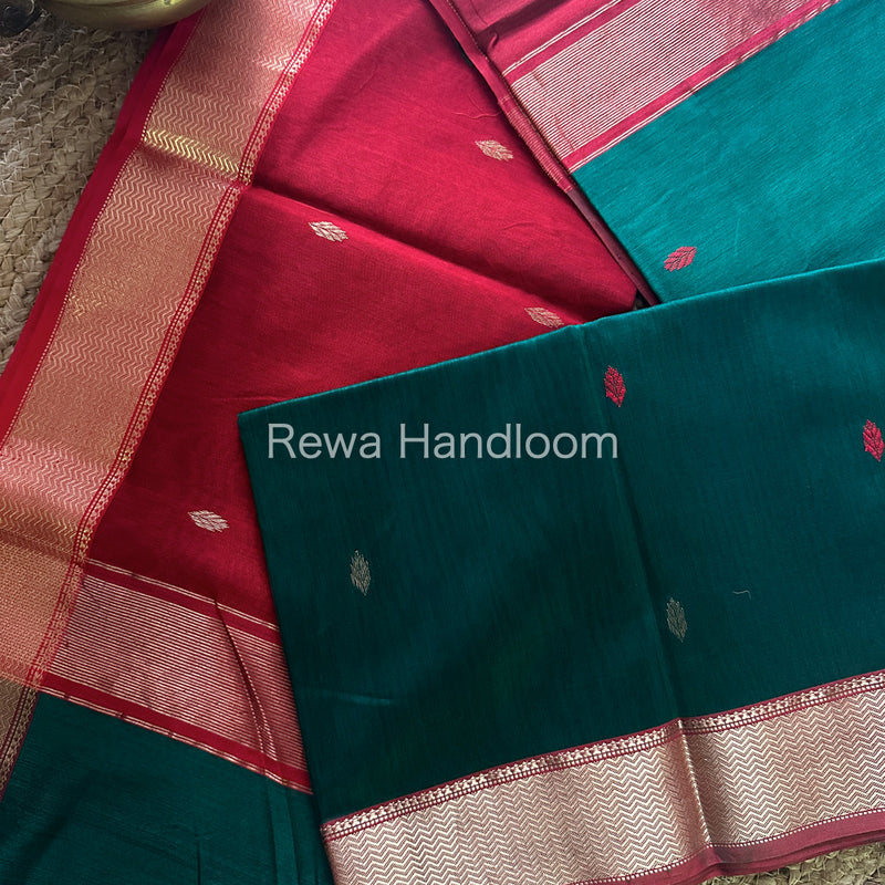 Green Zari Butti ~ Maheshwari Saree-PTB081