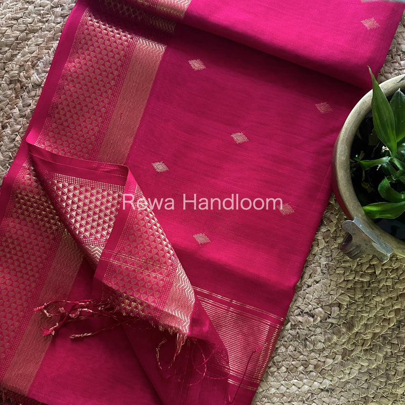 Magenta Pink Zari Butti ~ Maheshwari Saree-PTB080
