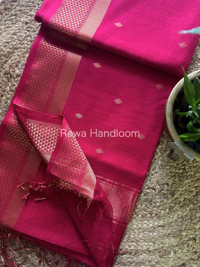 Magenta Pink Zari Butti ~ Maheshwari Saree-PTB080