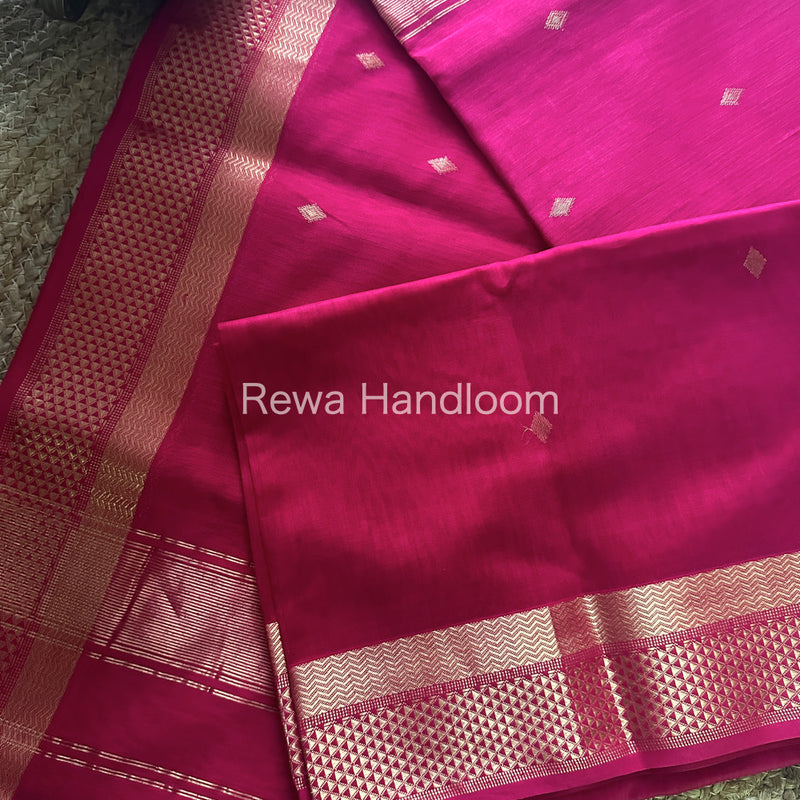 Magenta Pink Zari Butti ~ Maheshwari Saree-PTB080