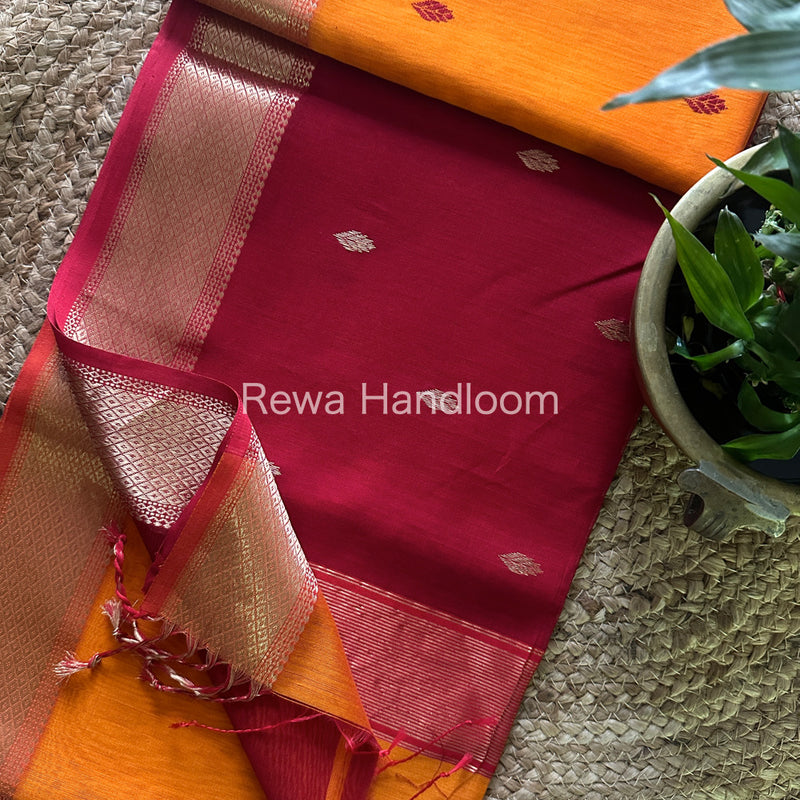 Orange Zari Butti ~ Maheshwari Saree-PTB079