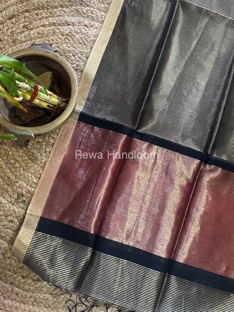 Maheshwari Black Tissue Lining Dupatta TLD03