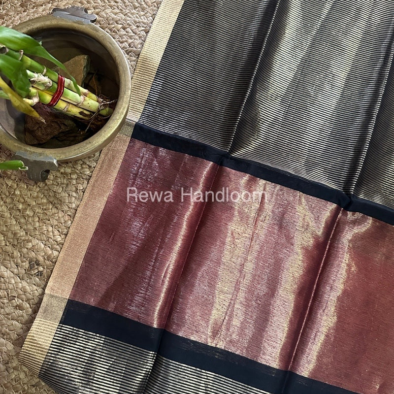 Maheshwari Black Tissue Lining Dupatta TLD03