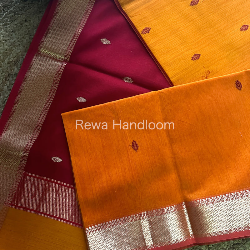 Orange Zari Butti ~ Maheshwari Saree-PTB079
