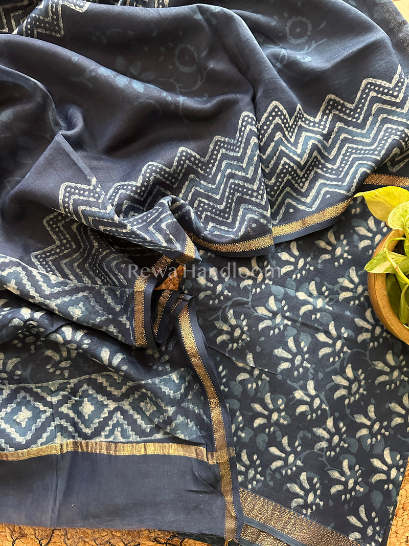 Maheshwari Indigo Print Suit IG02