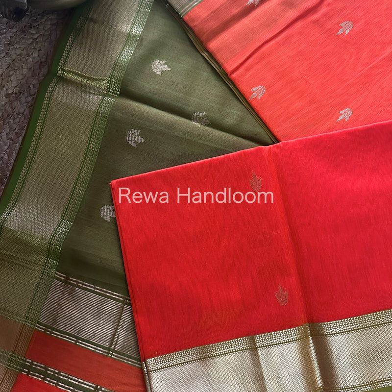 Orange Zari Butti ~ Maheshwari Saree-PTB078