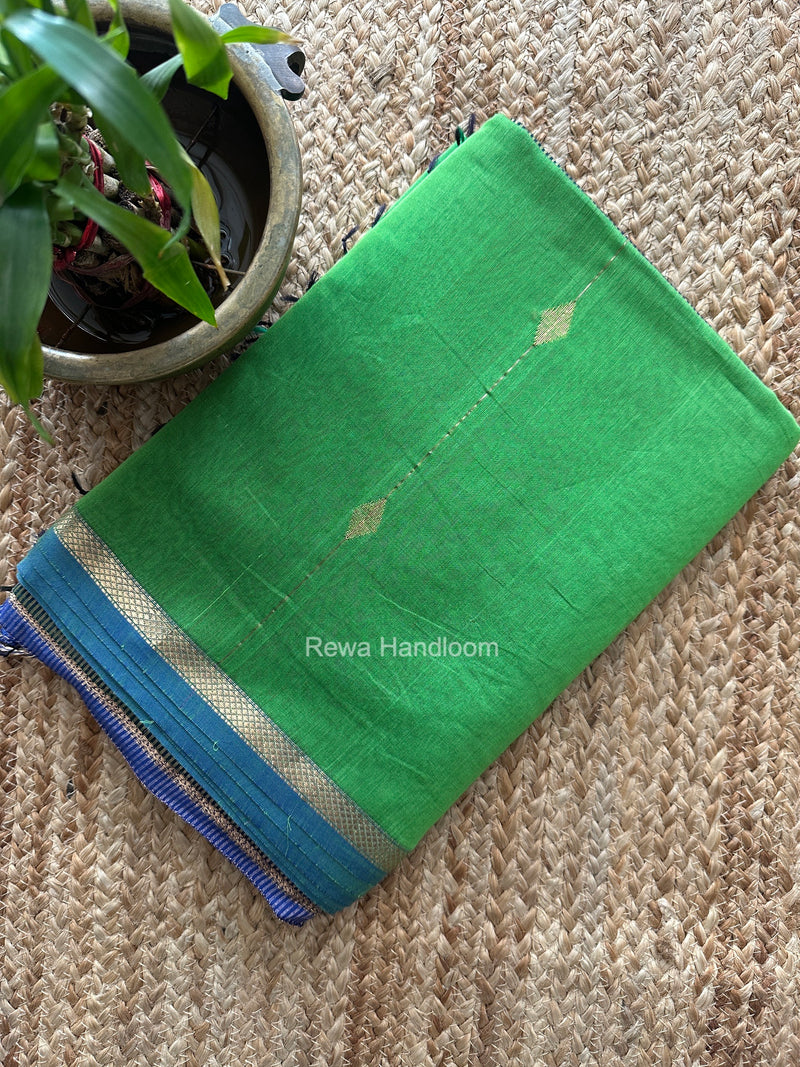 Parrot Green Lining Butti Shaded Maheshwari Saree SBS0146