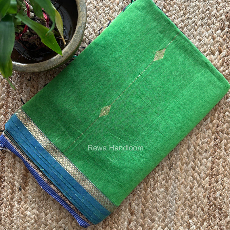 Parrot Green Lining Butti Shaded Maheshwari Saree SBS0146