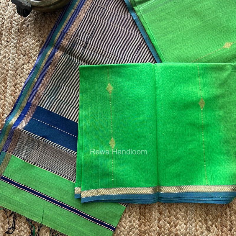 Parrot Green Lining Butti Shaded Maheshwari Saree SBS0146
