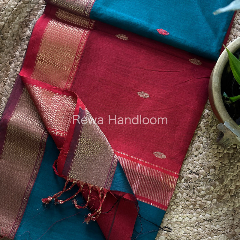 MorPeach Zari Butti ~ Maheshwari Saree-PTB102