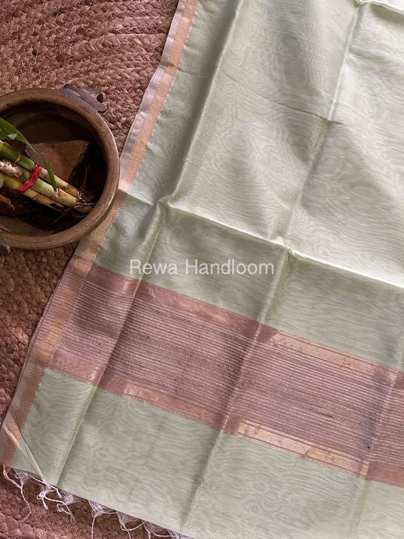 Maheshwari Pista Green Gicha Weaving Silk Dupatta GWD01