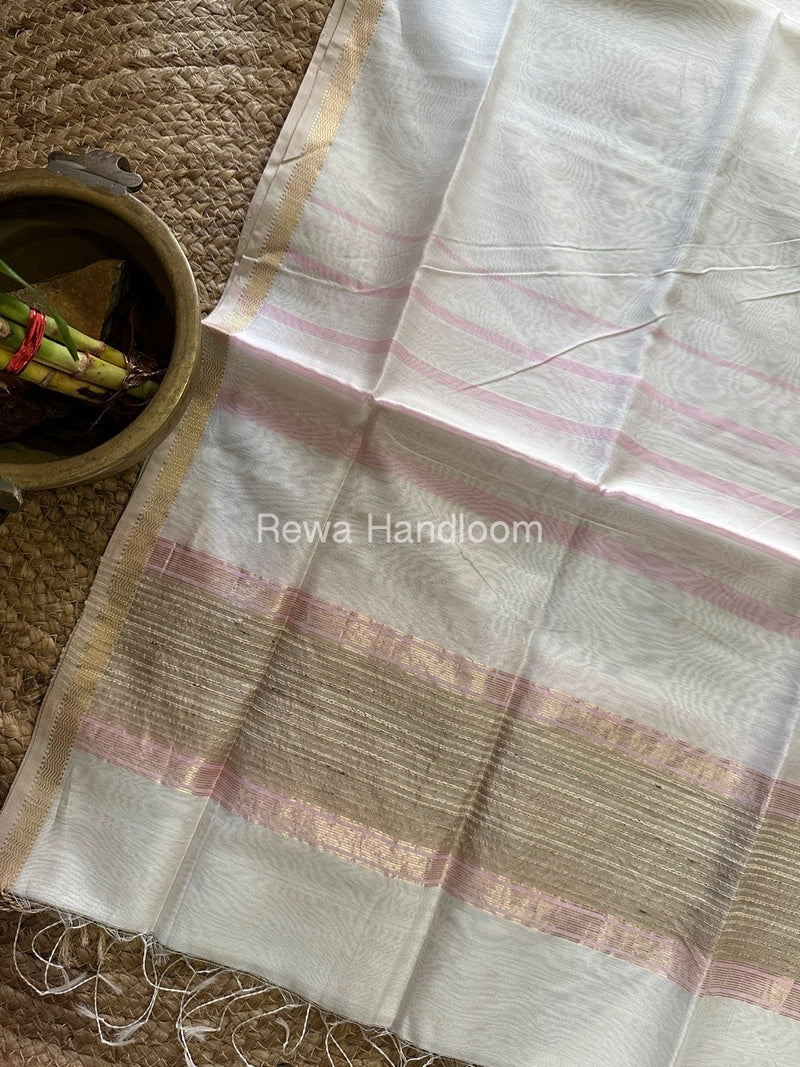 Maheshwari White Gicha Weaving Silk Dupatta GWD02