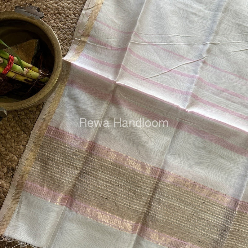 Maheshwari White Gicha Weaving Silk Dupatta GWD02