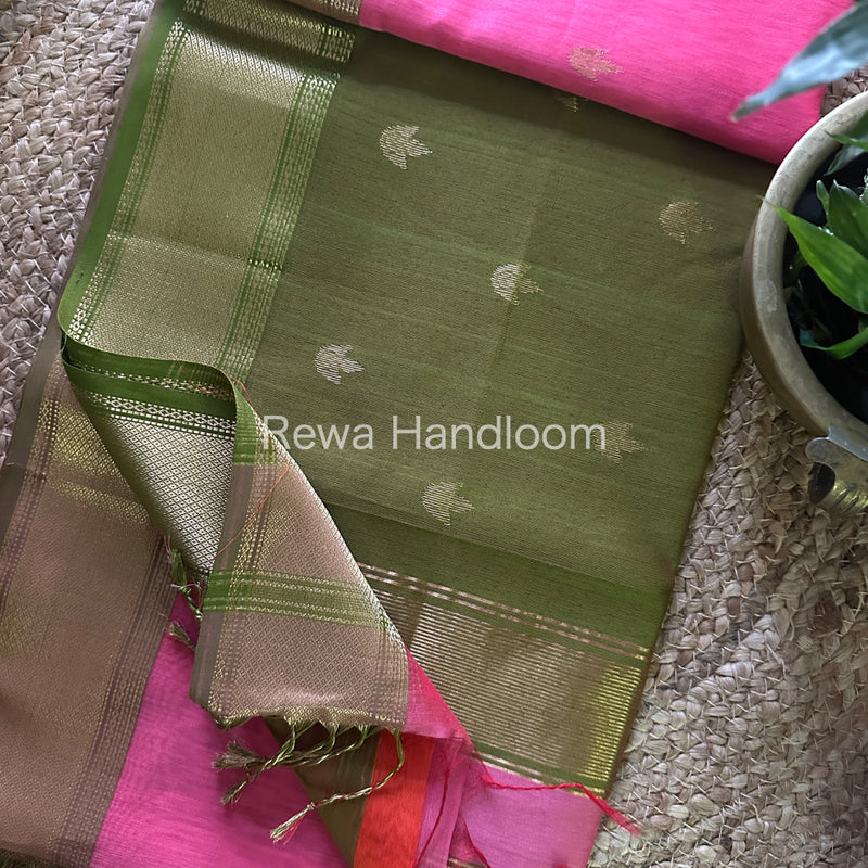 Baby Pink Zari Butti ~ Maheshwari Saree-PTB104