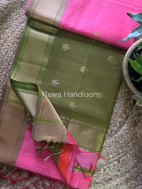 Baby Pink Zari Butti ~ Maheshwari Saree-PTB104