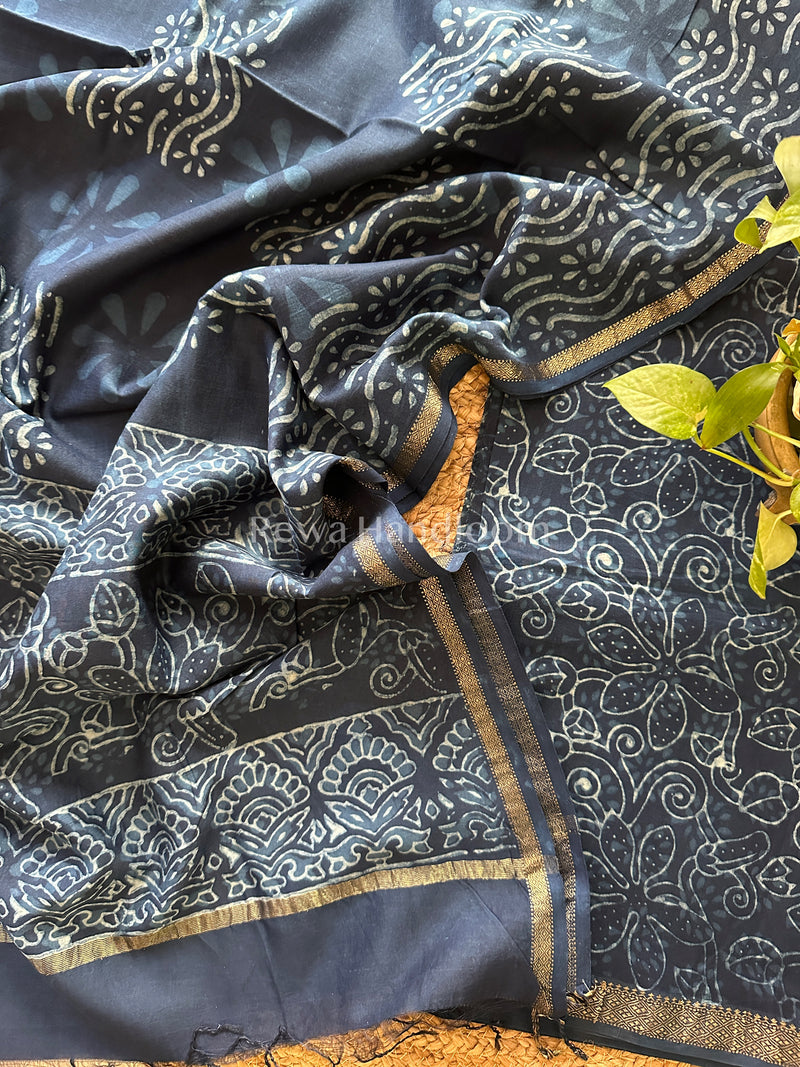 Maheshwari Indigo Print Suit IG05