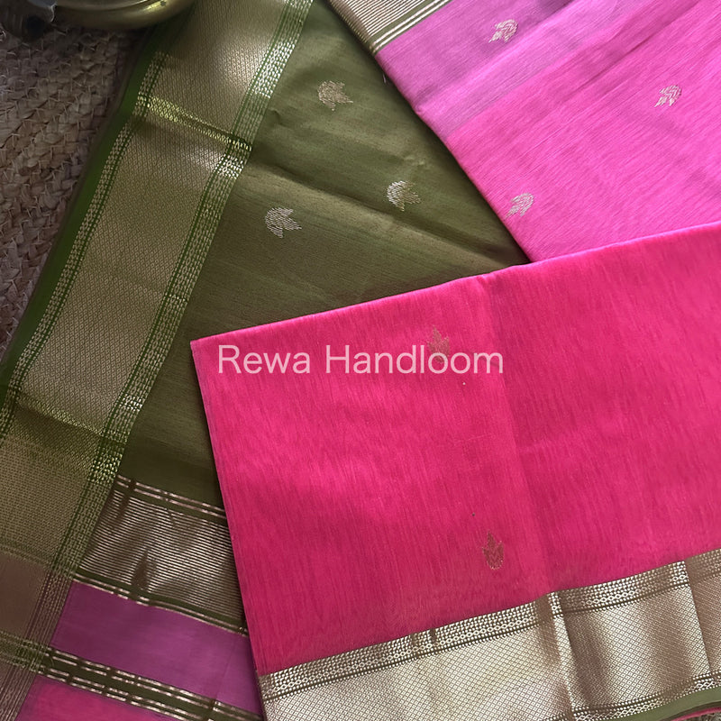 Baby Pink Zari Butti ~ Maheshwari Saree-PTB104