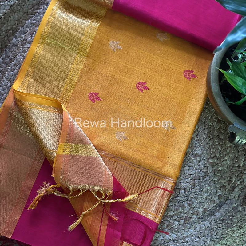 Rani Pink Zari Butti ~ Maheshwari Saree-PTB103