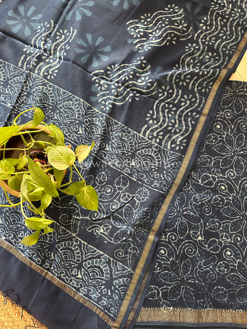 Maheshwari Indigo Print Suit IG05