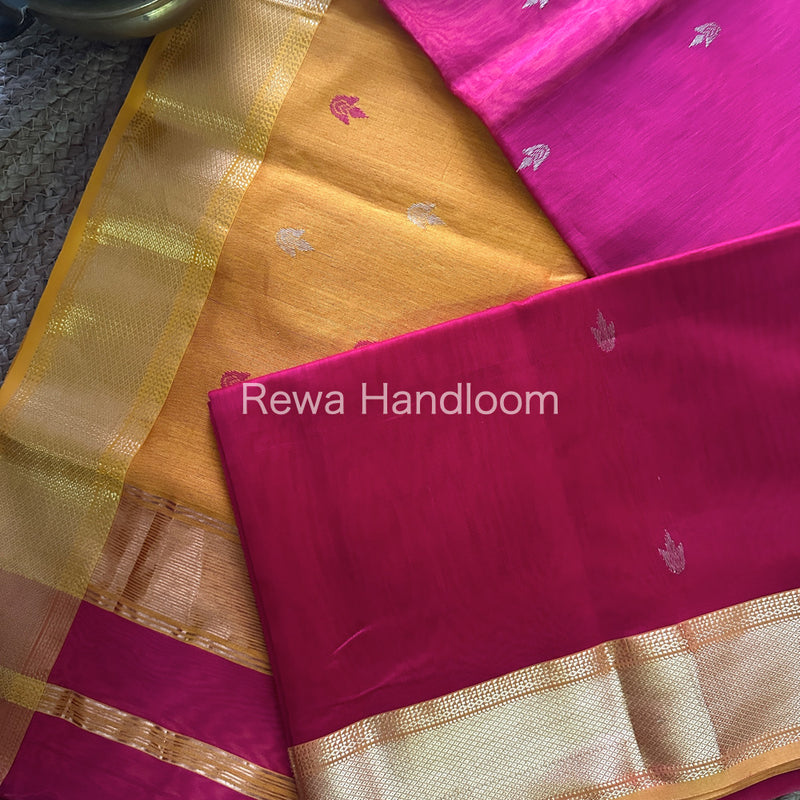 Rani Pink Zari Butti ~ Maheshwari Saree-PTB103