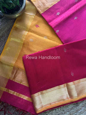 Rani Pink Zari Butti ~ Maheshwari Saree-PTB103