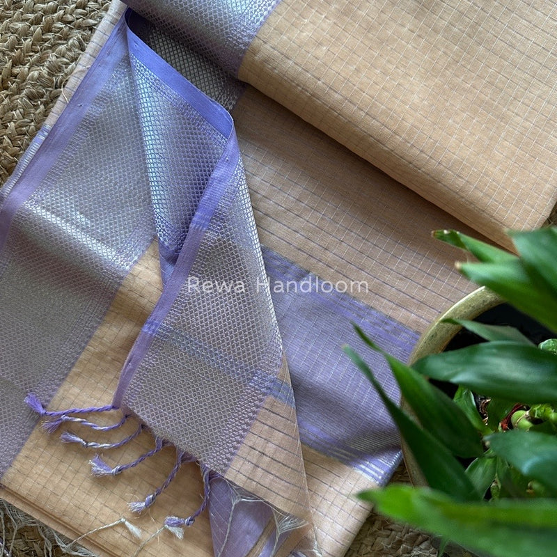 Maheshwari Silver Zari Checks Silk Saree