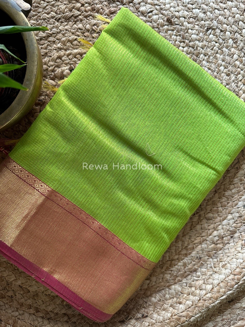 Exclusive Maheshwari Parrot Green Tissue Silk Saree ZTS077