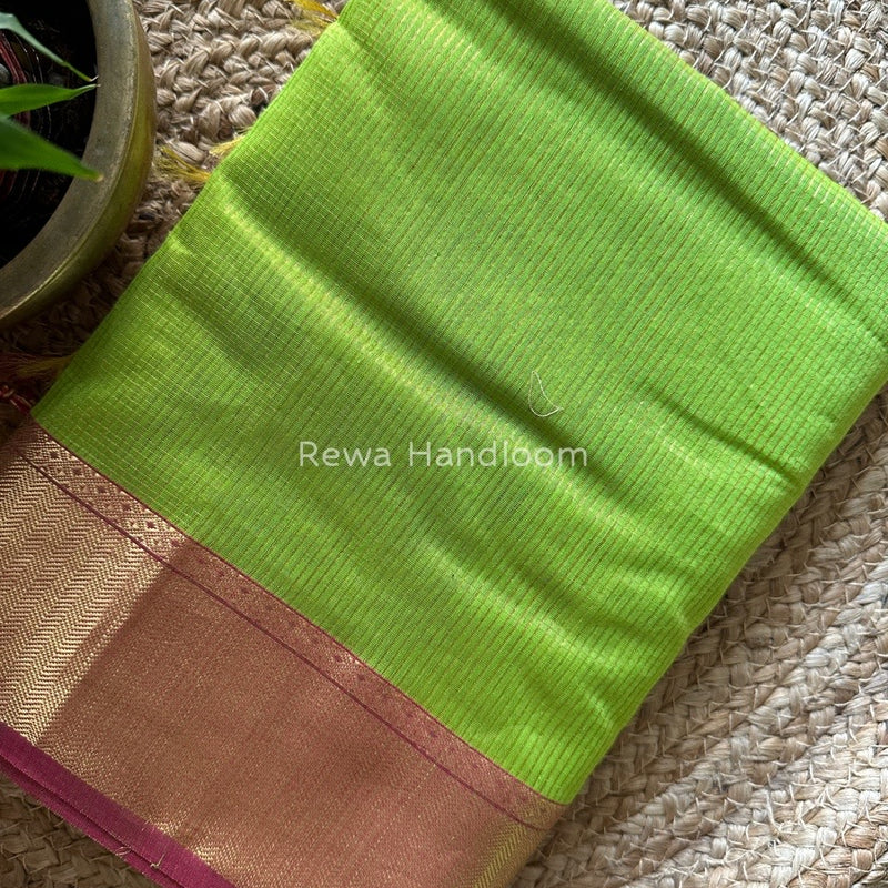 Exclusive Maheshwari Parrot Green Tissue Silk Saree ZTS077