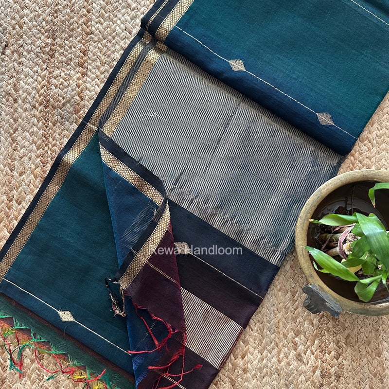 Royal Blue Lining Butti Shaded Maheshwari Saree SBS0147