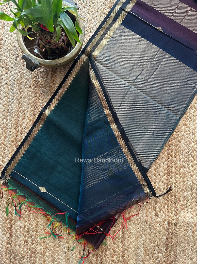 Royal Blue Lining Butti Shaded Maheshwari Saree SBS0147