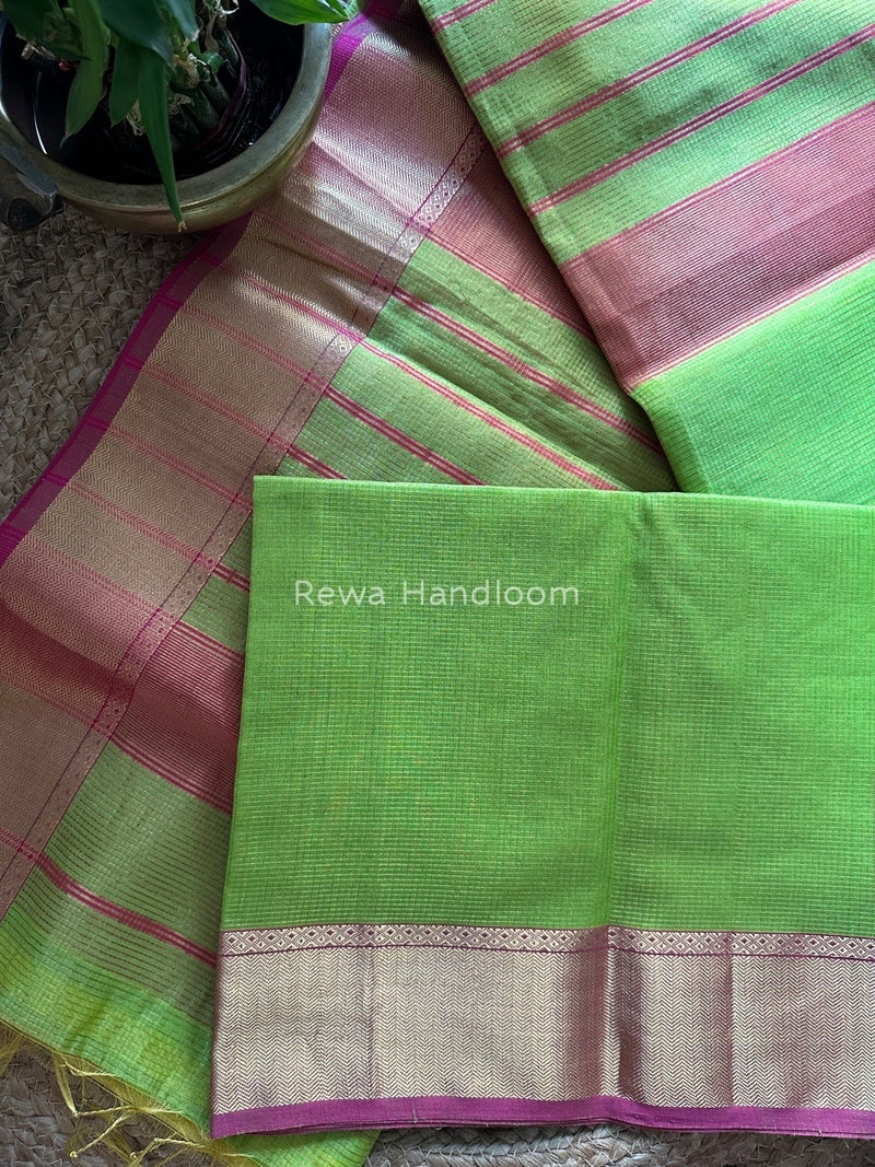 Exclusive Maheshwari Parrot Green Tissue Silk Saree ZTS077