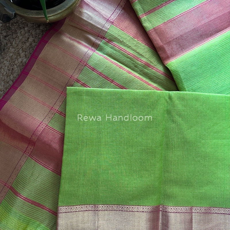 Exclusive Maheshwari Parrot Green Tissue Silk Saree ZTS077