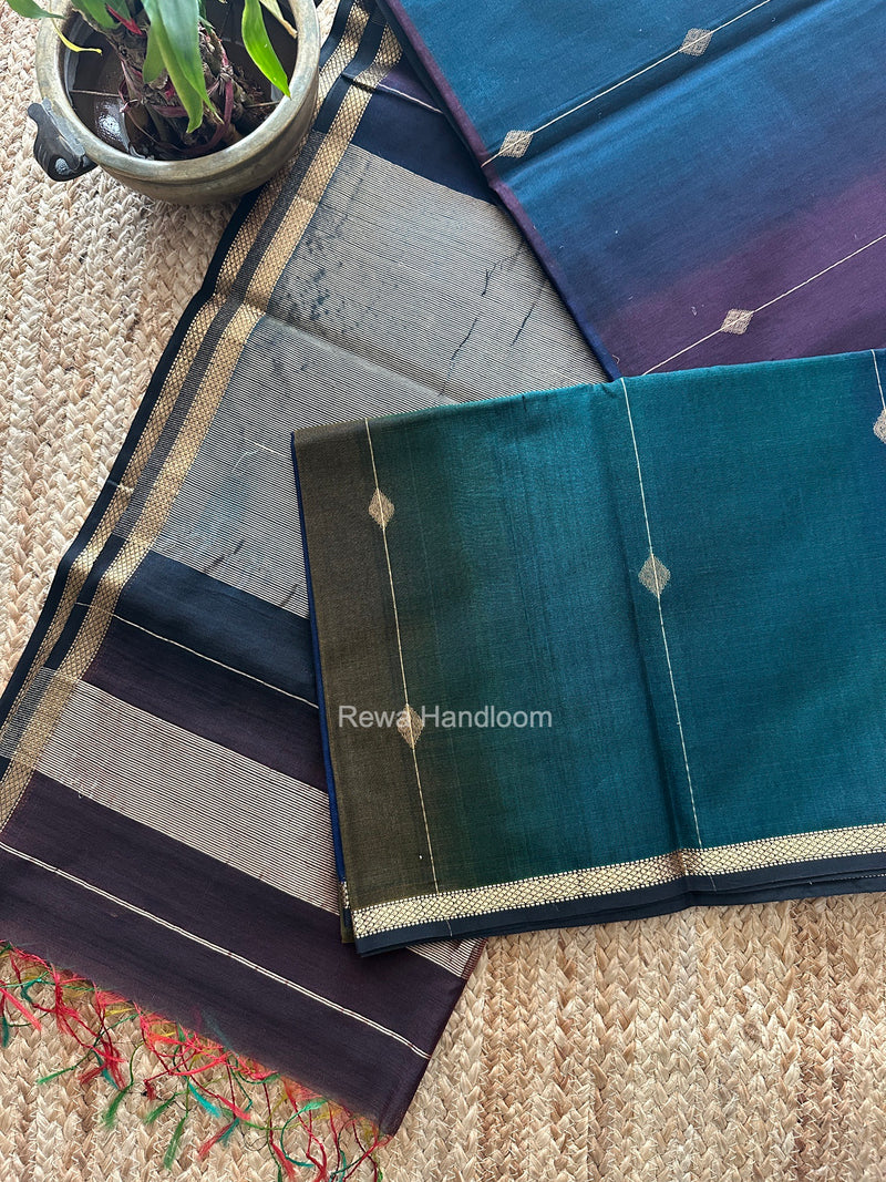 Royal Blue Lining Butti Shaded Maheshwari Saree SBS0147