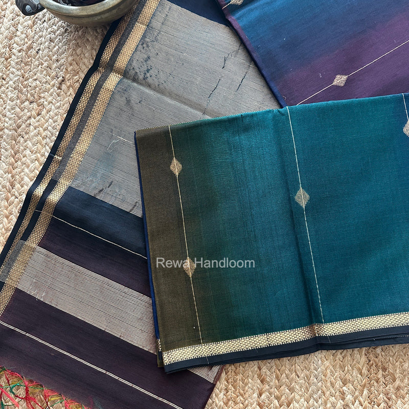 Royal Blue Lining Butti Shaded Maheshwari Saree SBS0147