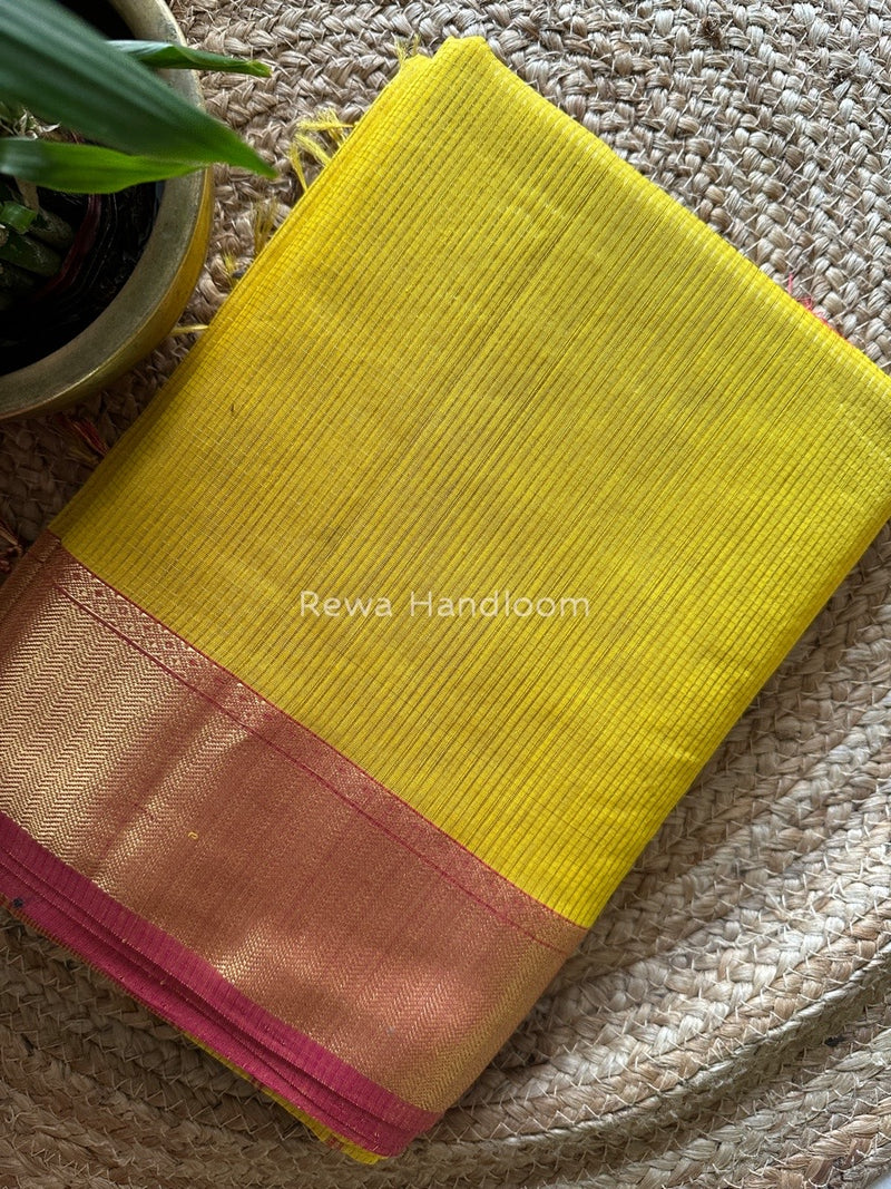 Exclusive Maheshwari Yellow Tissue Silk Saree ZTS078