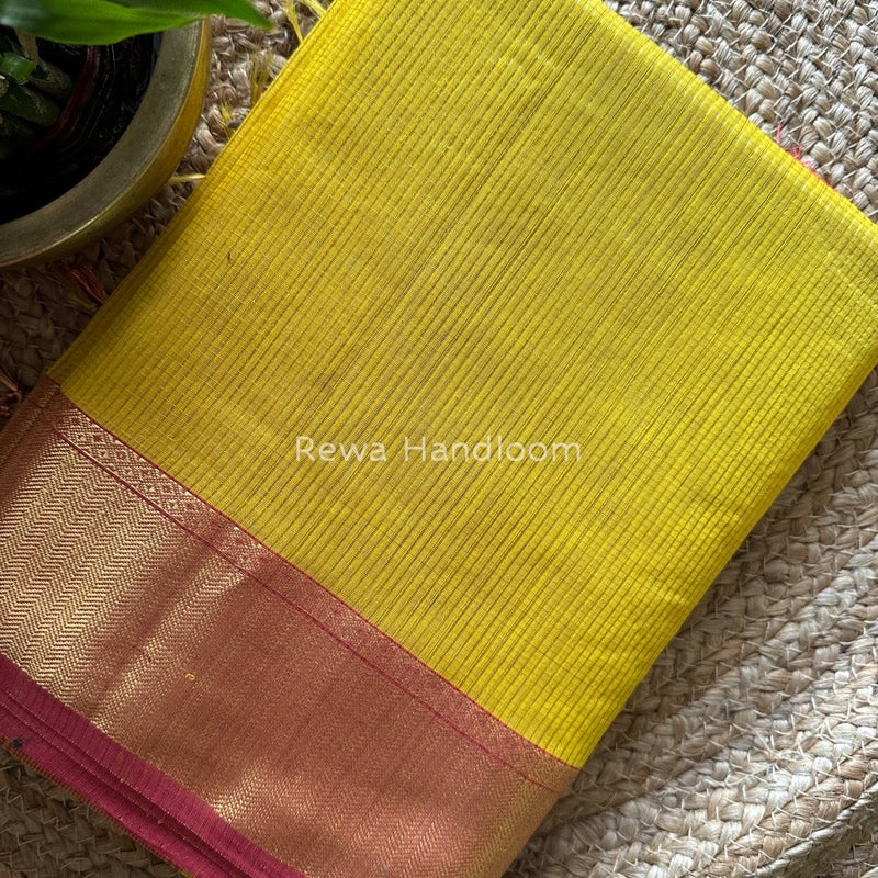 Exclusive Maheshwari Yellow Tissue Silk Saree ZTS078