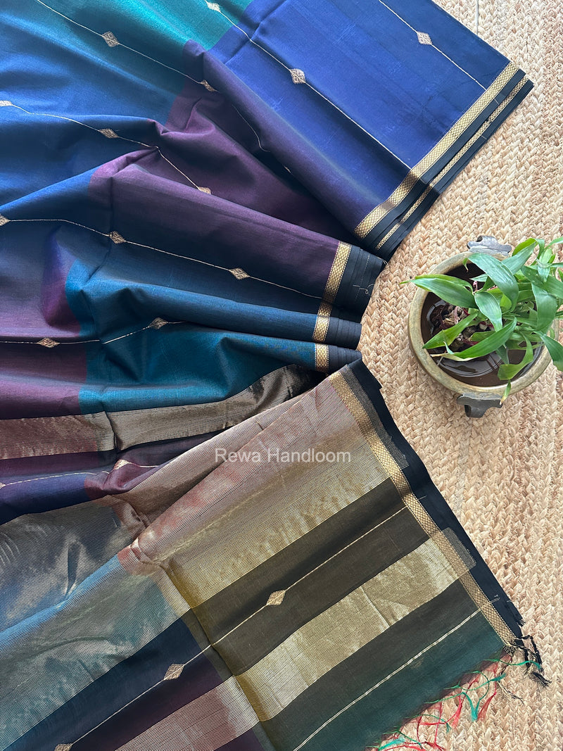 Royal Blue Lining Butti Shaded Maheshwari Saree SBS0147