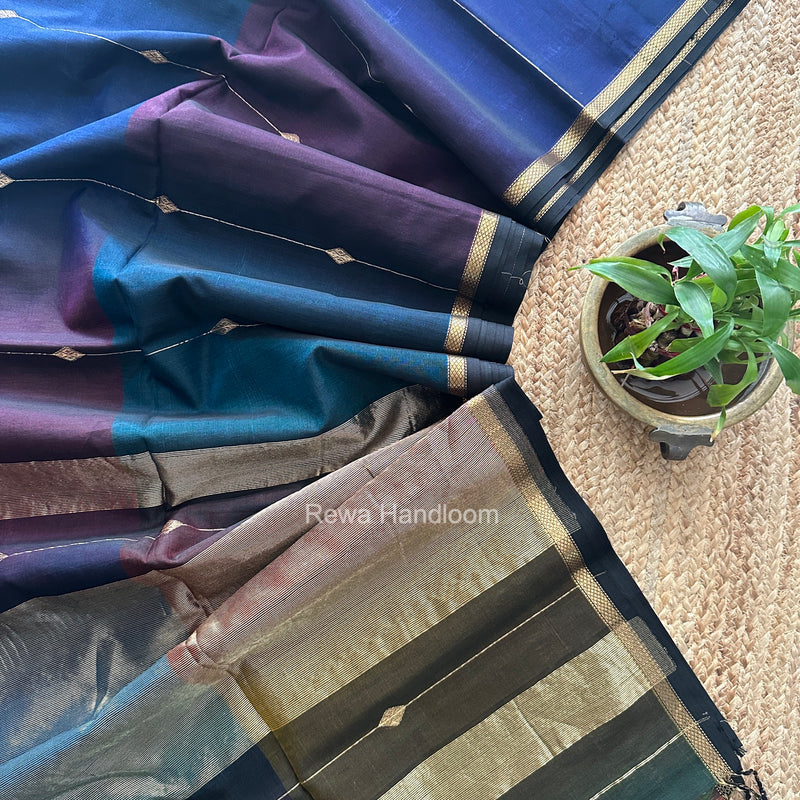 Royal Blue Lining Butti Shaded Maheshwari Saree SBS0147