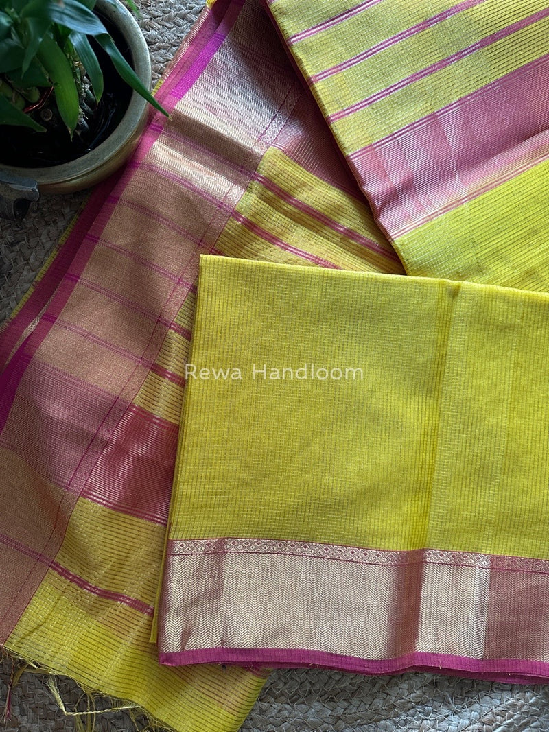 Exclusive Maheshwari Yellow Tissue Silk Saree ZTS078