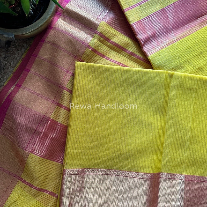 Exclusive Maheshwari Yellow Tissue Silk Saree ZTS078