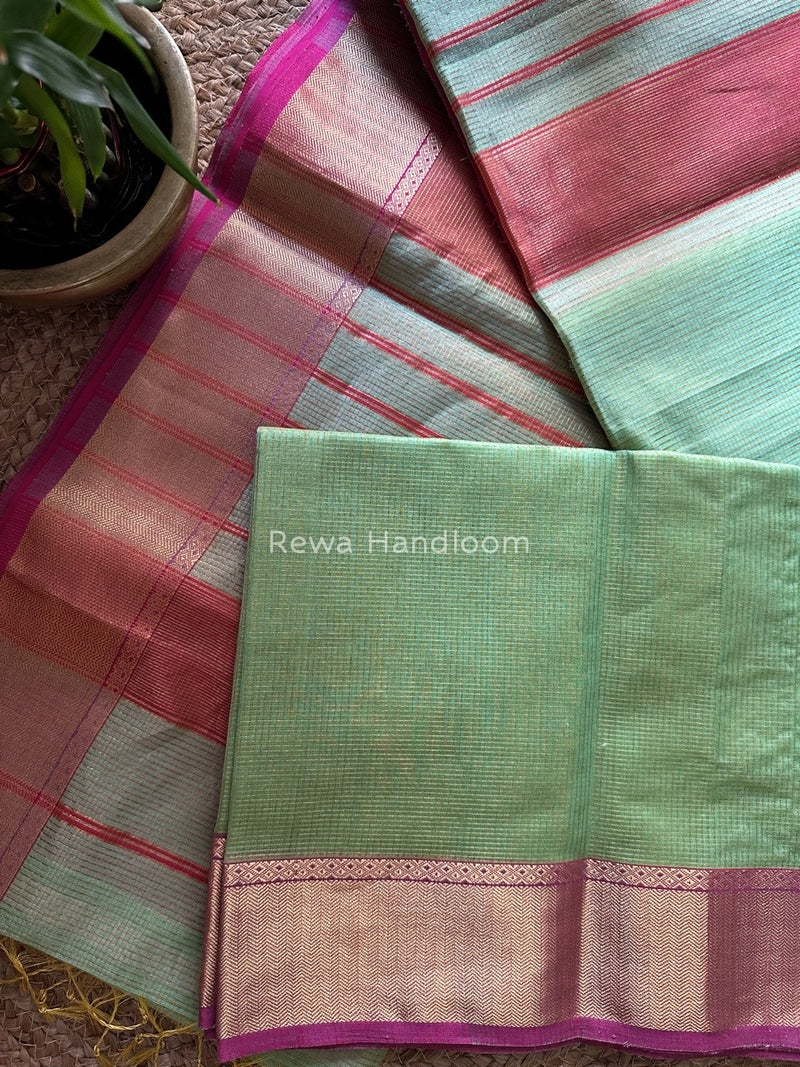 Exclusive Maheshwari Pista Green Tissue Silk Saree ZTS080
