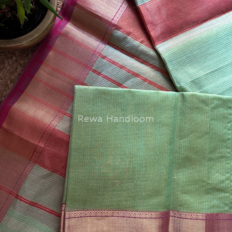 Exclusive Maheshwari Pista Green Tissue Silk Saree ZTS080
