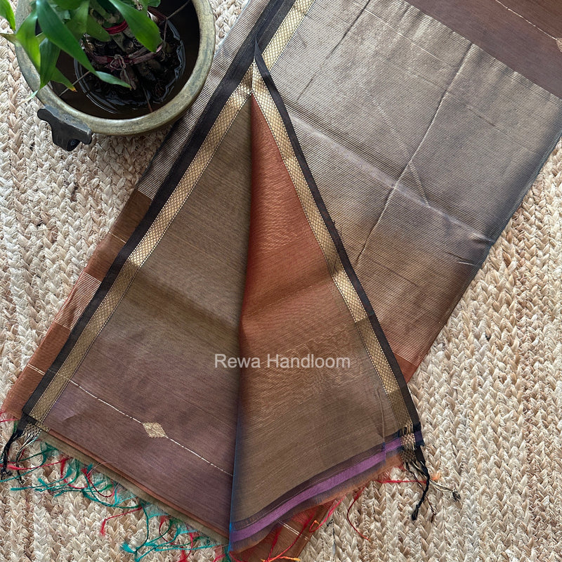 Light Brown Lining Butti Shaded Maheshwari Saree SBS0136
