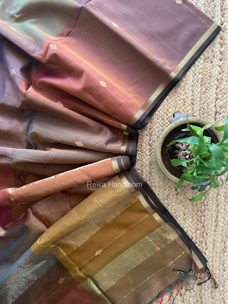Light Brown Lining Butti Shaded Maheshwari Saree SBS0136