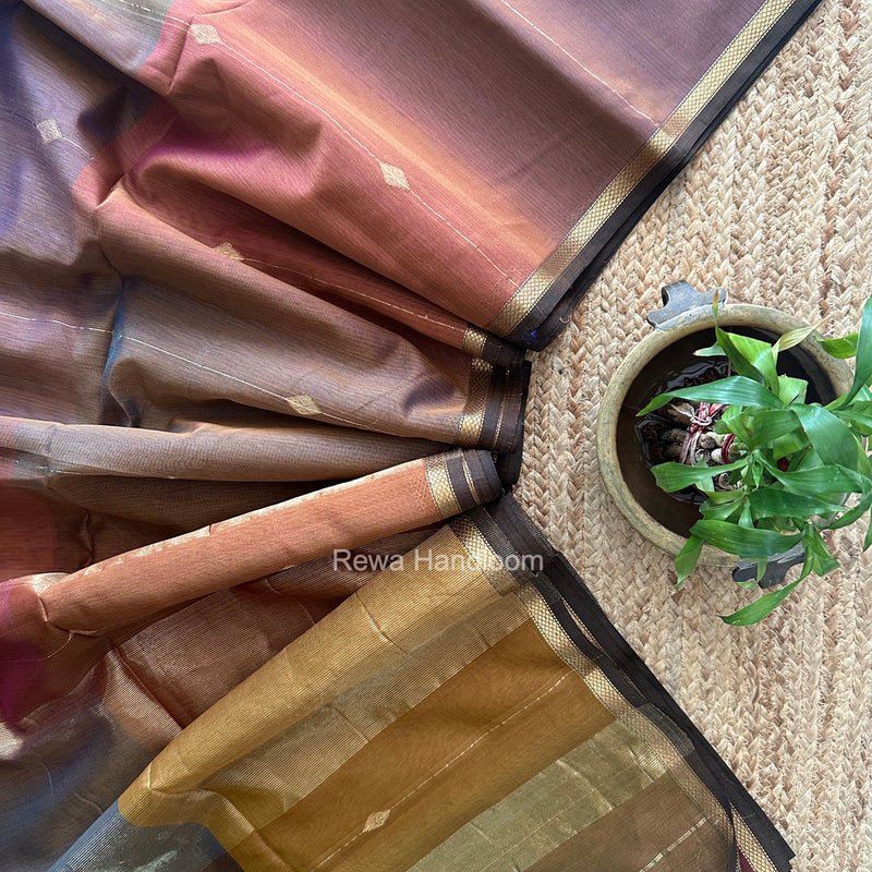 Light Brown Lining Butti Shaded Maheshwari Saree SBS0136