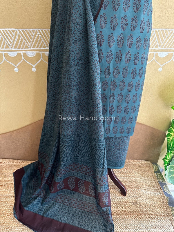 Teal Green Bagh Print Cotton Suit BCSP096