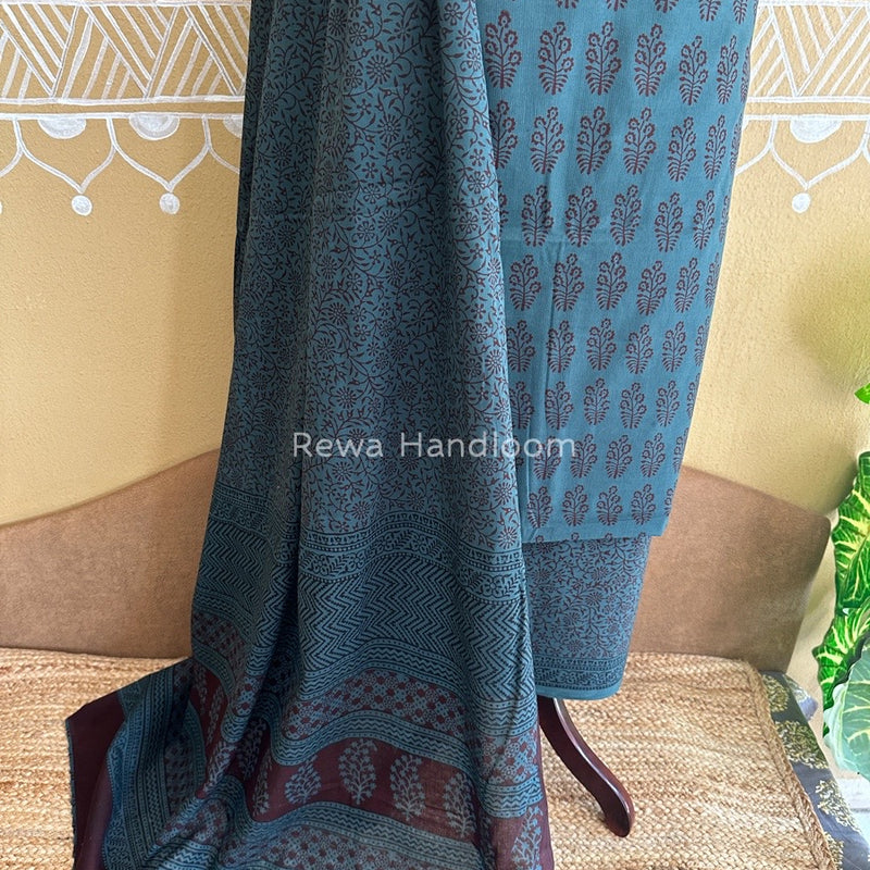 Teal Green Bagh Print Cotton Suit BCSP096
