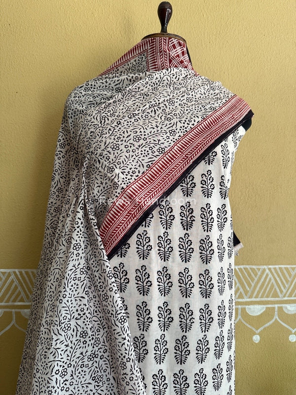 White-Black Bagh Print Cotton Suit BCSP0130